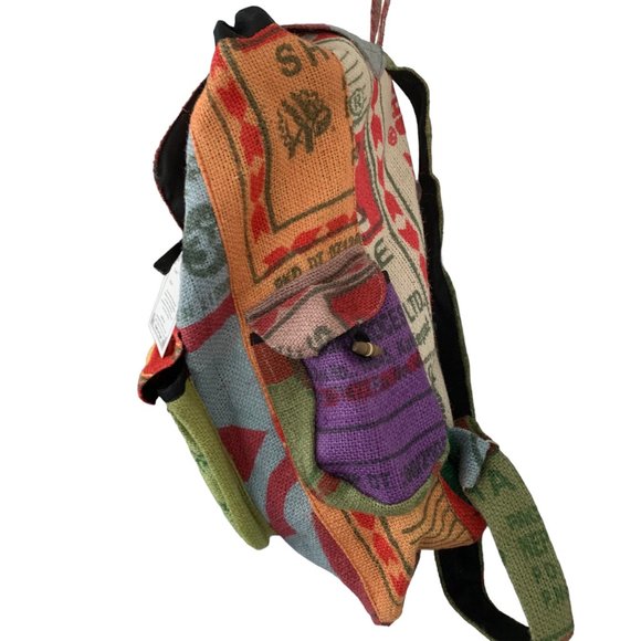 Burlap Colorful Backpack Made in Nepal - New - Picture 4 of 5